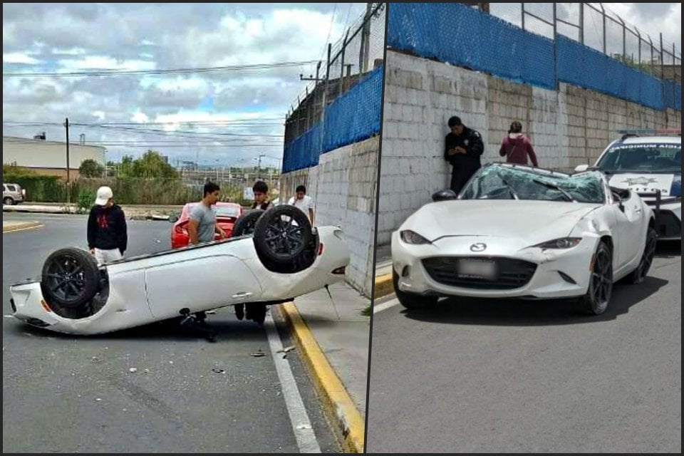 #Accidente 😮 Jóvenes se voltean en auto convertible en Zona Plateada