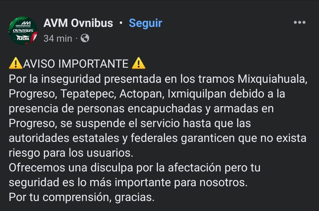 Crisis ahora en el Valle del Mezquital: transportistas anuncian paro por inseguridad