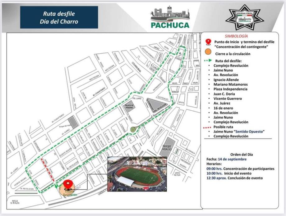 Cortes operativos y ruta del desfile del Día del Charro este jueves en Pachuca