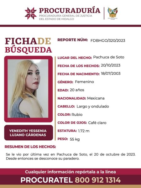 #AlertaDeBúsqueda ⚠ Yenedith desapareció en Pachuca; piden ayuda para localizarla