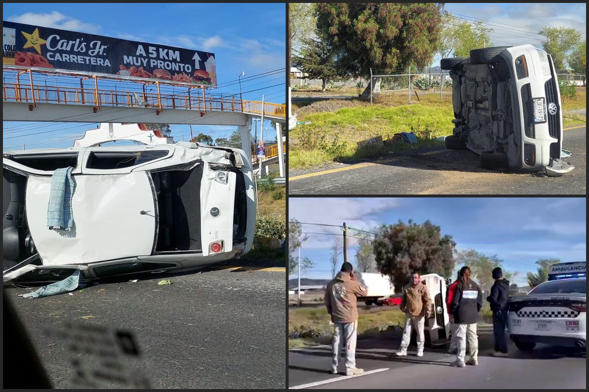 #Accidente 😦 Vuelca automóvil en la México-Pachuca, a la altura de Zapotlán