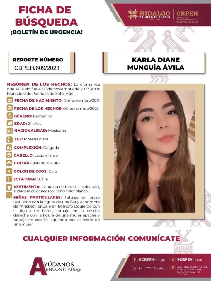 Piden ayuda para encontrar a Karla Diane, vista por última vez en Pachuca