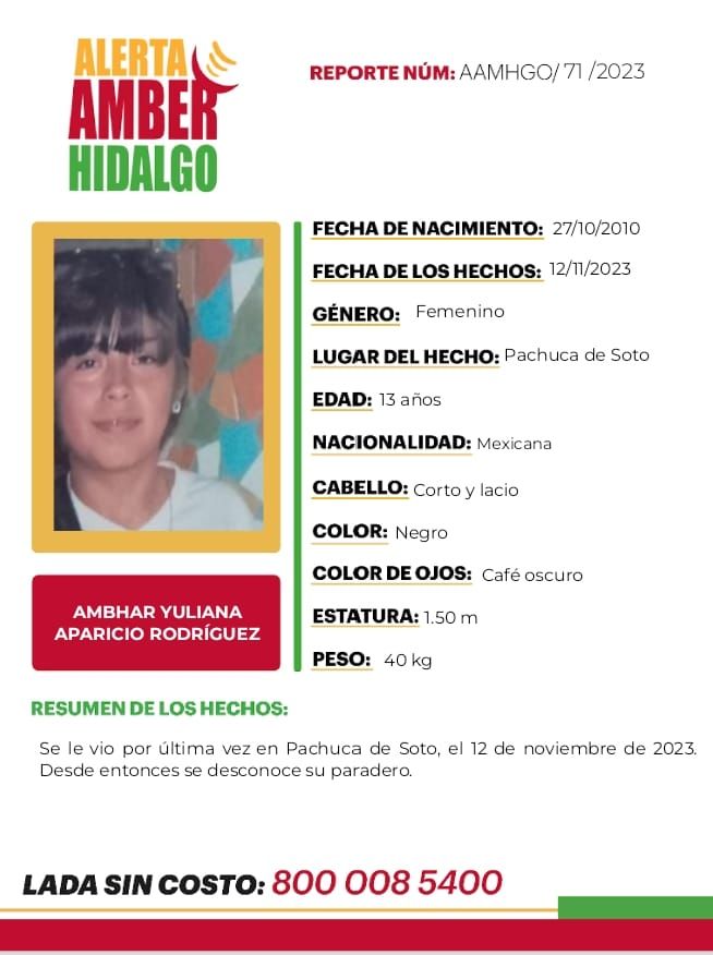 Activan Alerta Amber por desaparición de menor en Pachuca