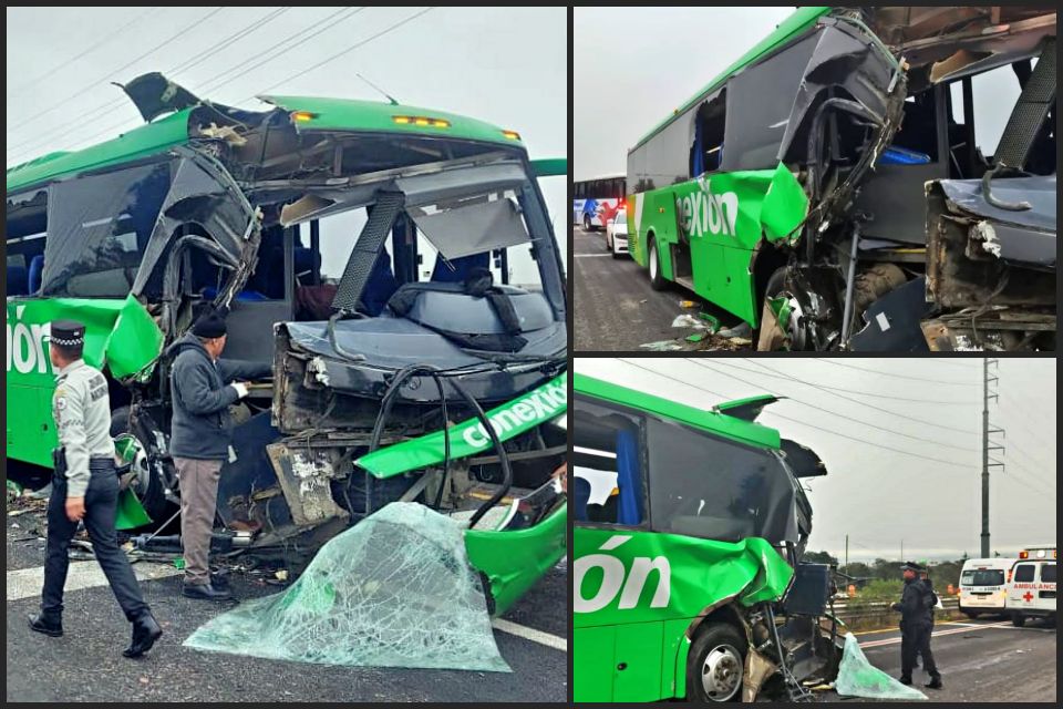 Autobús de pasajeros se estrella contra tráiler en Tulancingo