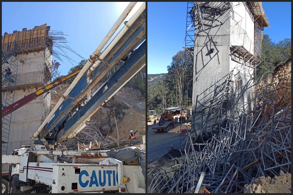 Colapsa estructura de las obras de la carretera Real del Monte - Huasca