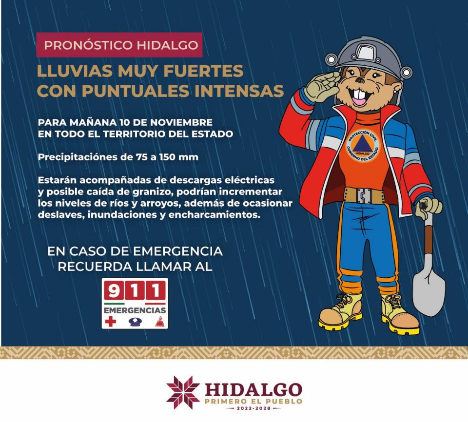 Frente frío traerá lluvias intensas y descenso en la temperatura este fin de semana en Hidalgo