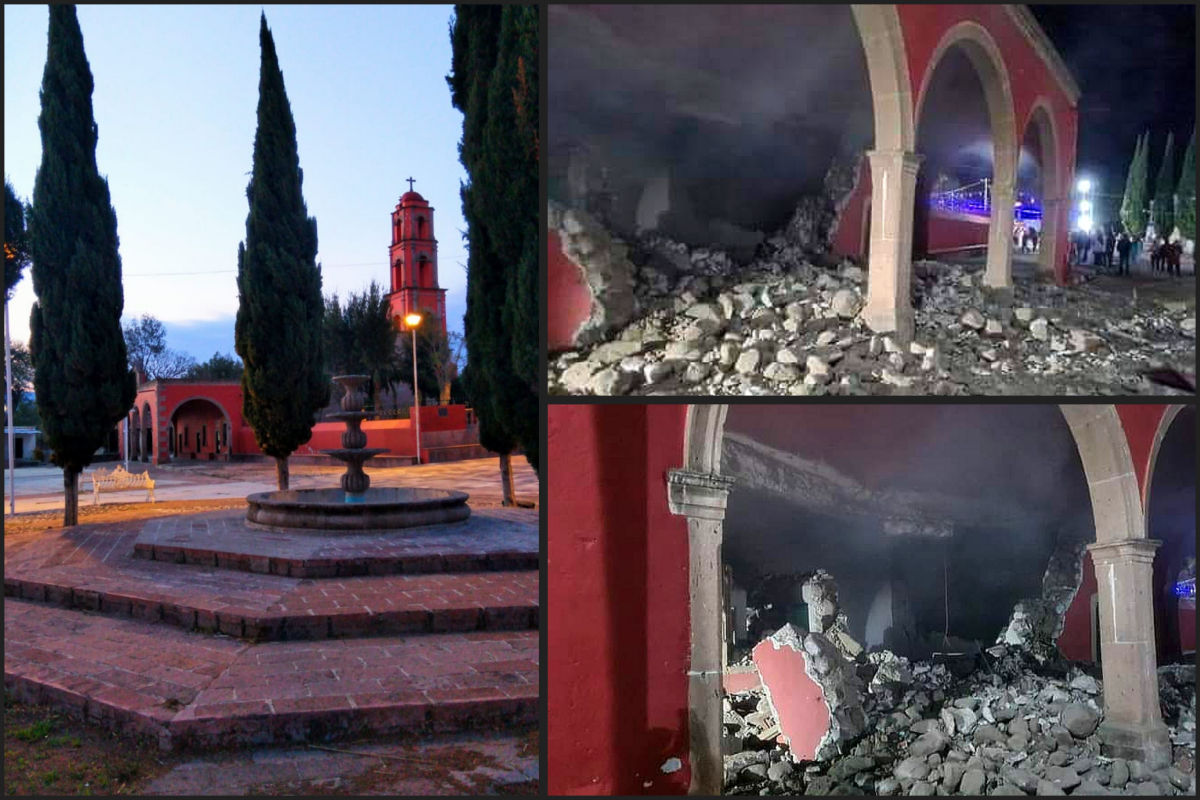Posada acaba en explosión de pirotecnia en Pueblo Mágico de Hidalgo; iglesia resultó dañada