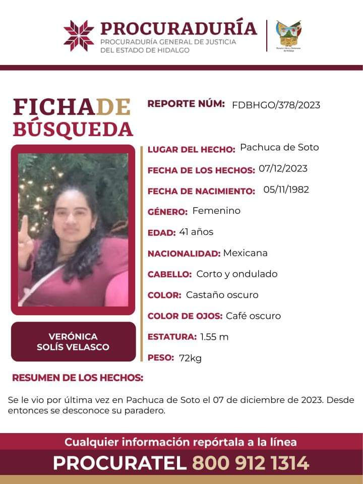 Activan alerta de búsqueda por mujer desaparecida en Pachuca