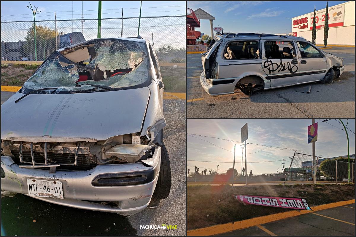 #Fotos: Así acabó una camioneta tras volcar y tumbar la reja en Plaza Perisur Pachuca