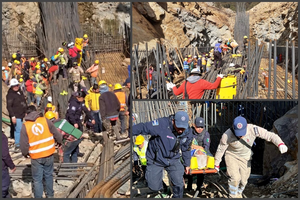¡Otra vez! Se desploma estructura sobre trabajadores en obras de la Real del Monte-Huasca (fotos y video)