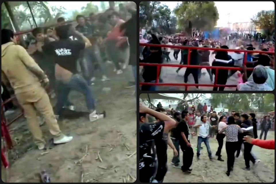 ¡Se dieron con todo! Tradicional 'puerco encebado' acaba en batalla campal en Hidalgo | VIDEO