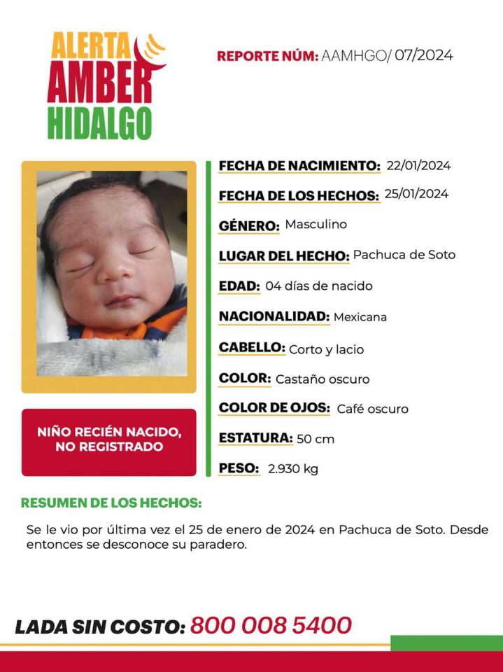 Localizan en Edomex a bebé robado en Pachuca