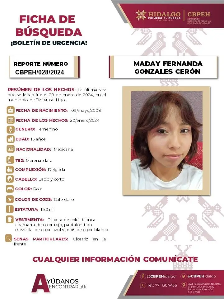 Activan alerta en favor de Maday Fernanda, quinceañera desaparecida en Hidalgo