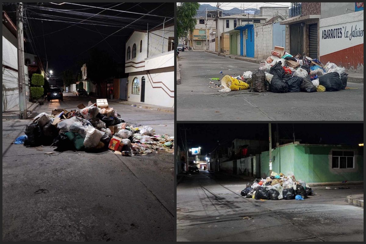 Ante crisis de recolección, protestan vecinos en Pachuca colocando basura en medio de las calles
