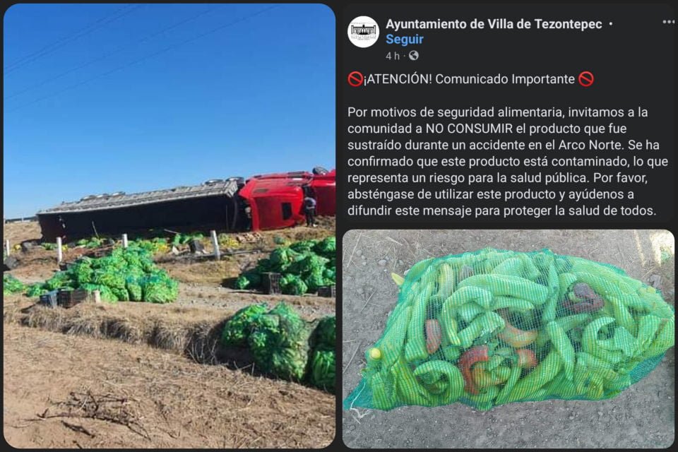 #MéxicoMágico: Habitantes aplican rapiña tras volcadura de tráiler en Hidalgo; autoridades alertan que el producto está contaminado