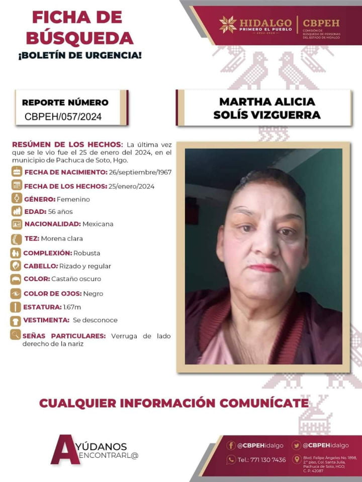 Martha Alicia desapareció en Pachuca; piden ayuda para encontrarla