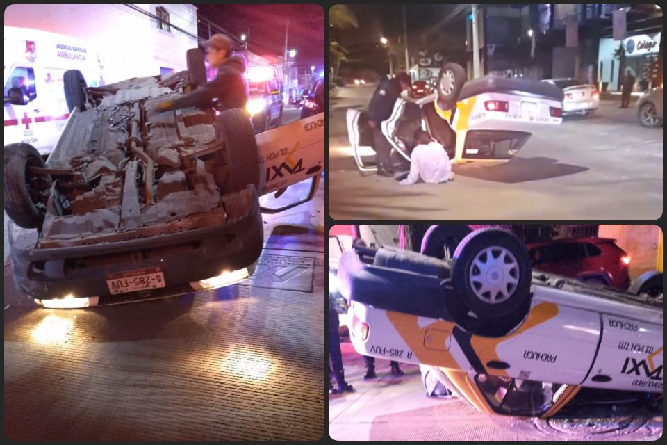 #Video: se voltea un taxi en Mineral de la Reforma; una persona resultó lesionada