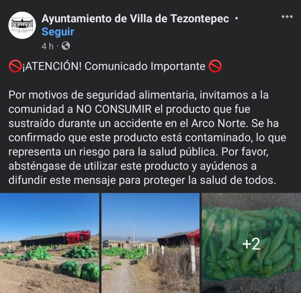 #MéxicoMágico: Habitantes aplican rapiña tras volcadura de tráiler en Hidalgo; autoridades alertan que el producto está contaminado