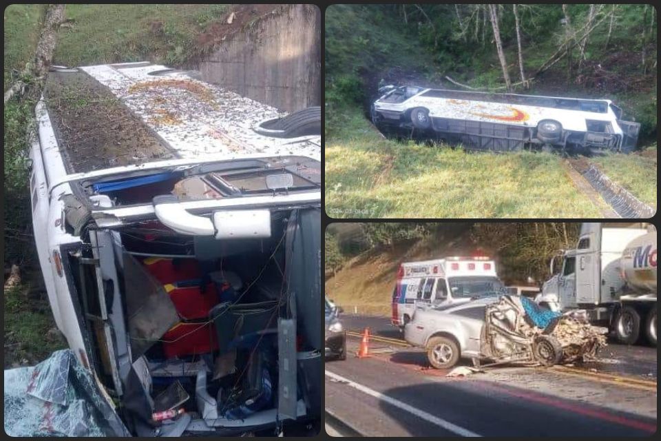 Tragedia en los límites de Hidalgo: autobús de pasajeros choca contra un auto y se va a un barranco