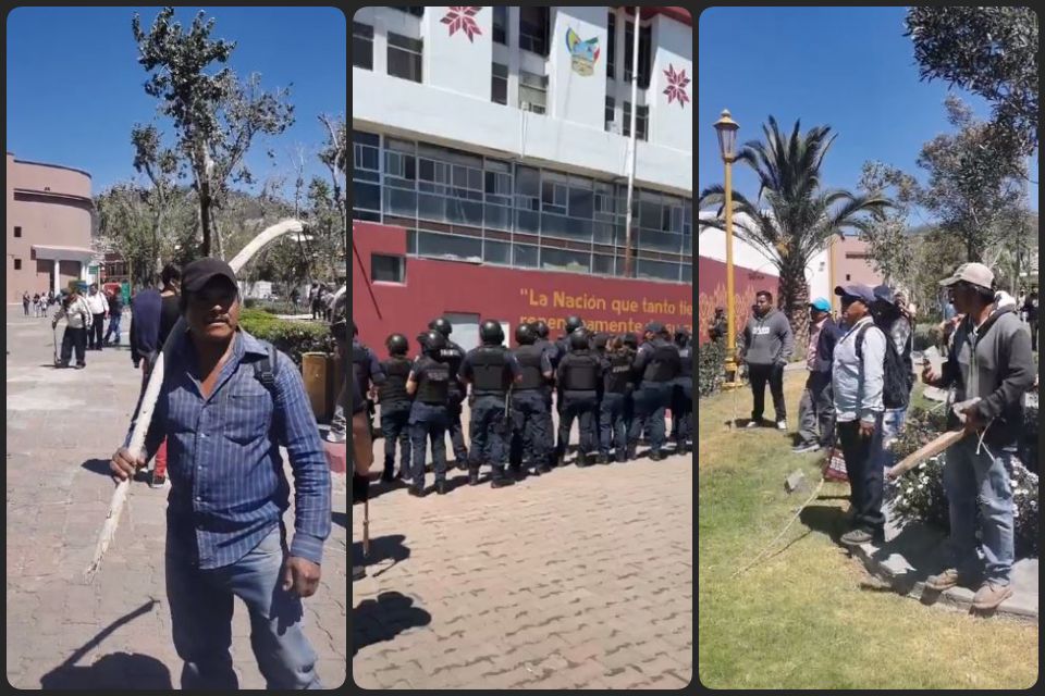 ¡Tensión en Plaza Juárez! Manifestantes cierran edificio de gobierno y se arman con palos y piedras