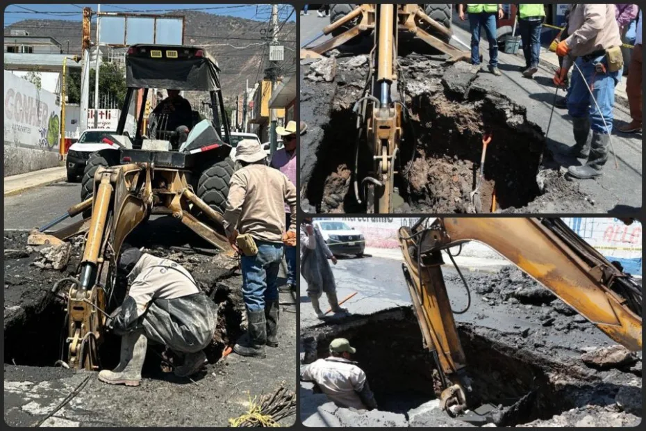 Socavón formado este lunes en Pachuca fue por colapso en el drenaje; tiene 3 metros de profundidad