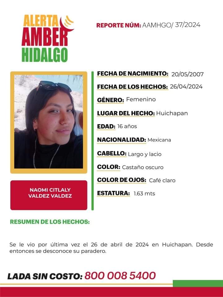 Activan Alerta Amber por menor desaparecida en Pueblo Mágico de Hidalgo