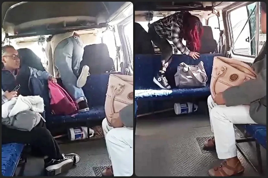 #Video: No funcionaba la puerta y así bajaban pasajeros de un transporte público en Pachuca