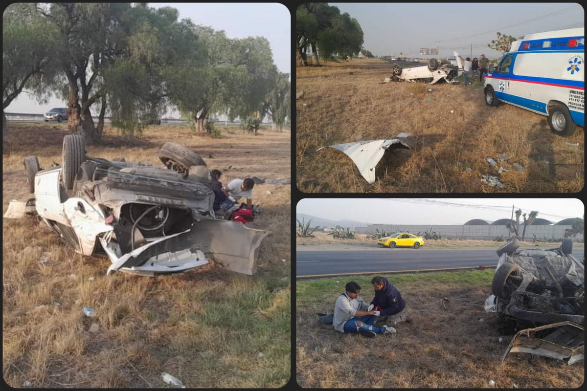 Vuelca aparatosamente un auto en la México-Pachuca, la altura de Zapotlán