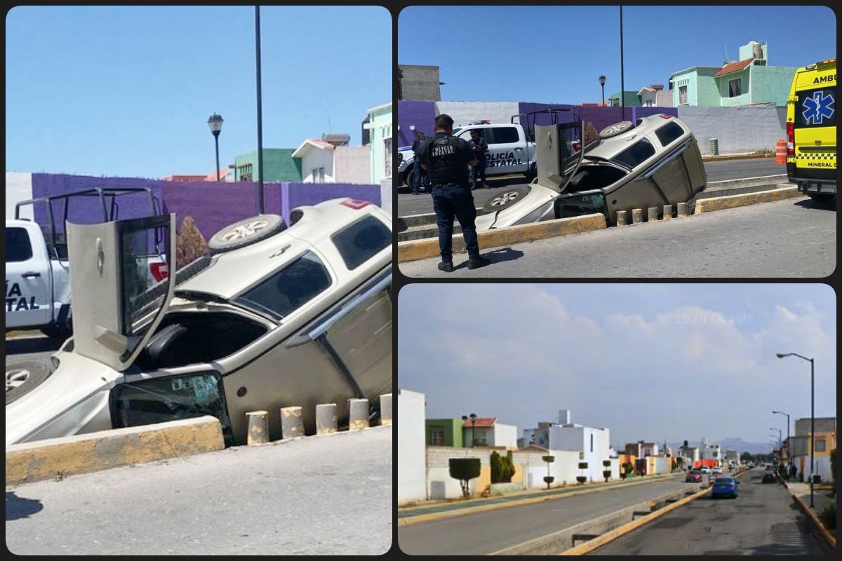 Vuelca camioneta y acaba incrustada en canal de Paseos de Chavarría