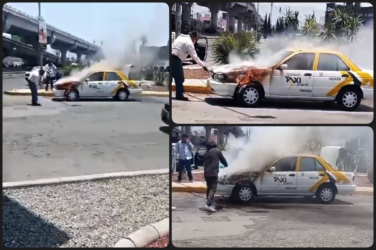 Así se incendió un taxi en el sur de Pachuca | VIDEO