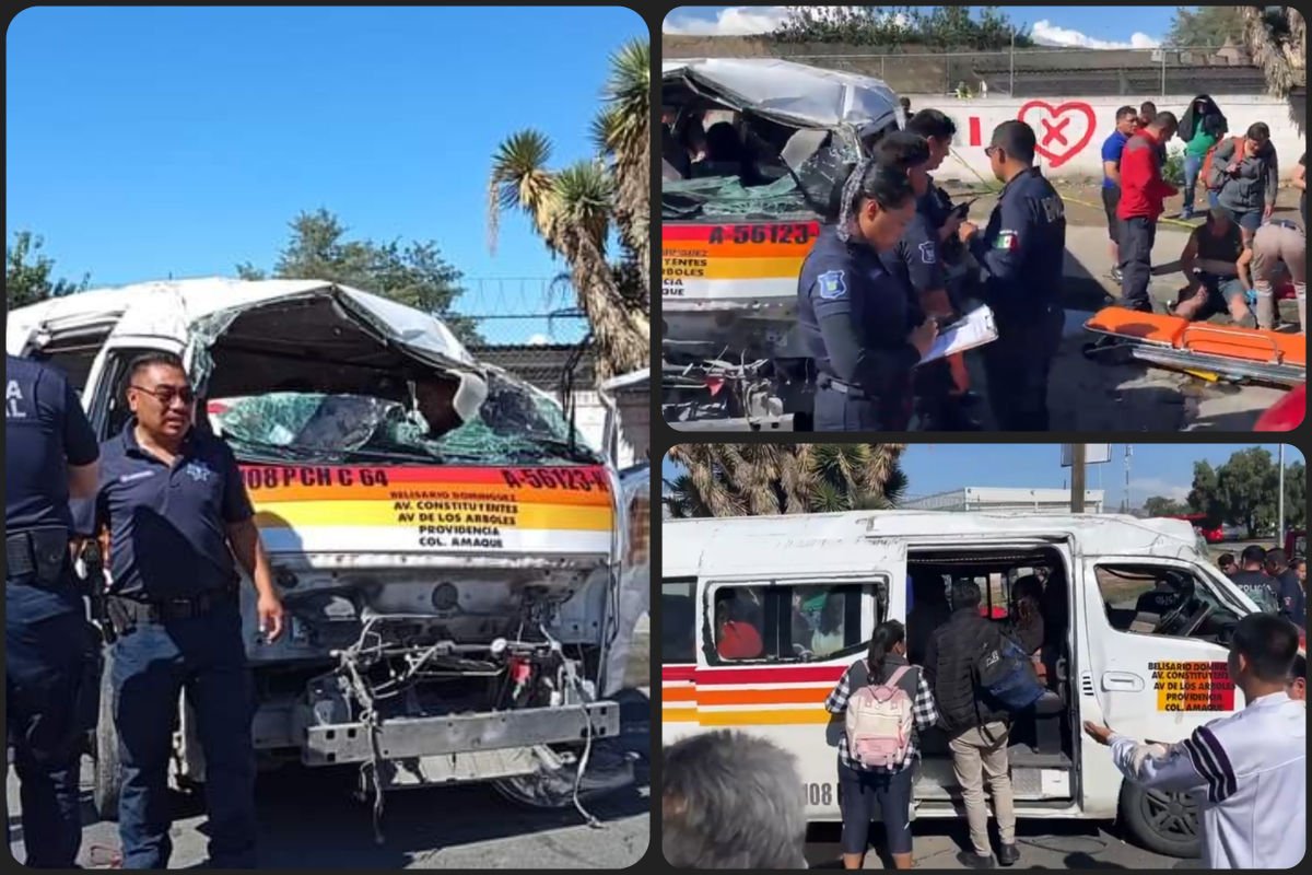 Urvan de transporte público sufre fuerte accidente en el sur de Pachuca