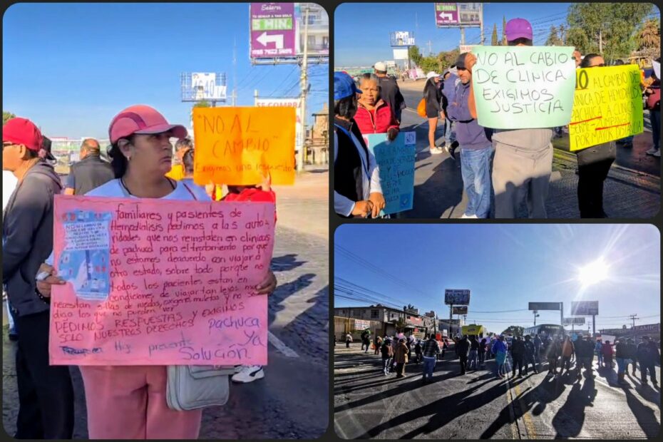 ¡Bloqueo! Colapsa la México-Pachuca en la salida de la capital hidalguense por manifestación contra el IMSS