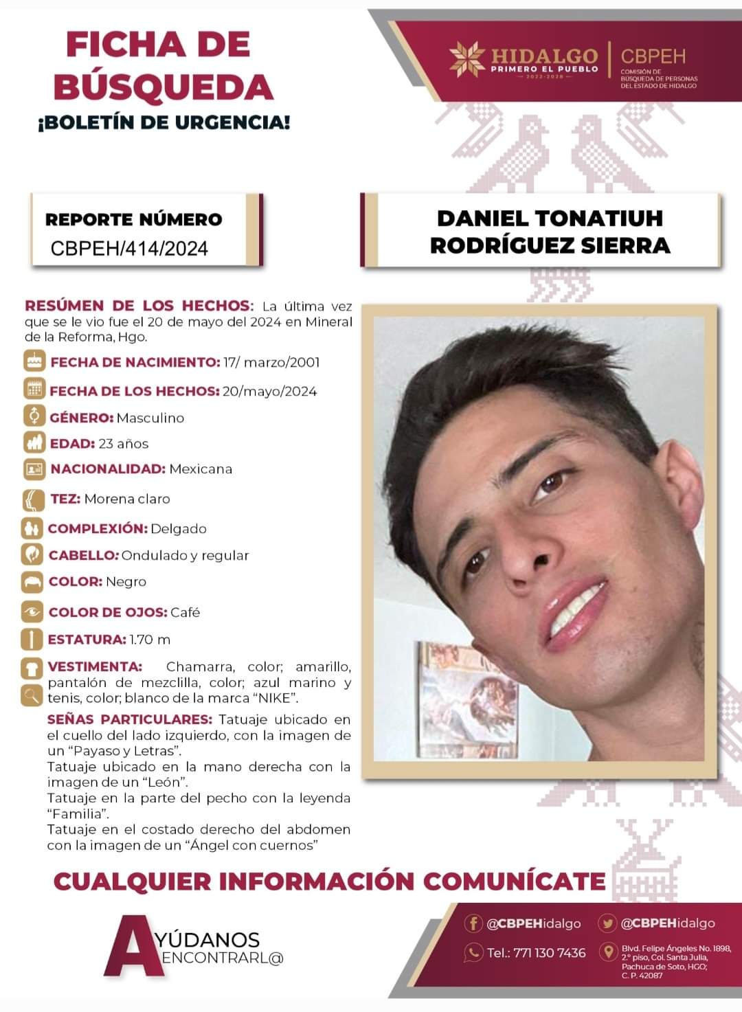 Buscan a Daniel Tonatiuh, reportado como desaparecido en Mineral de la Reforma