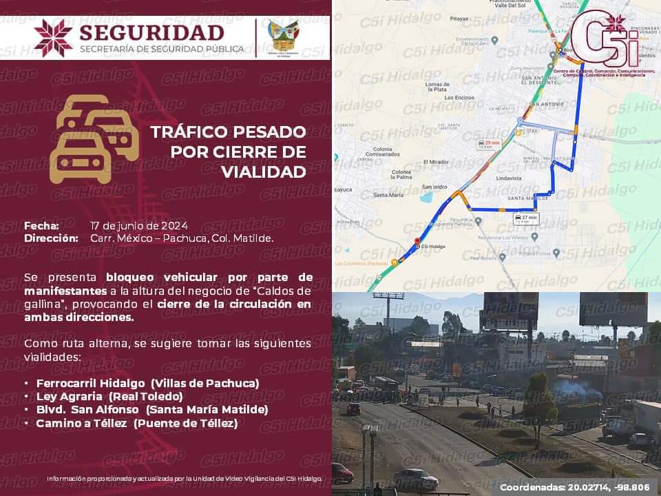 ¡Bloqueo! Colapsa la México-Pachuca en la salida de la capital hidalguense por manifestación contra el IMSS