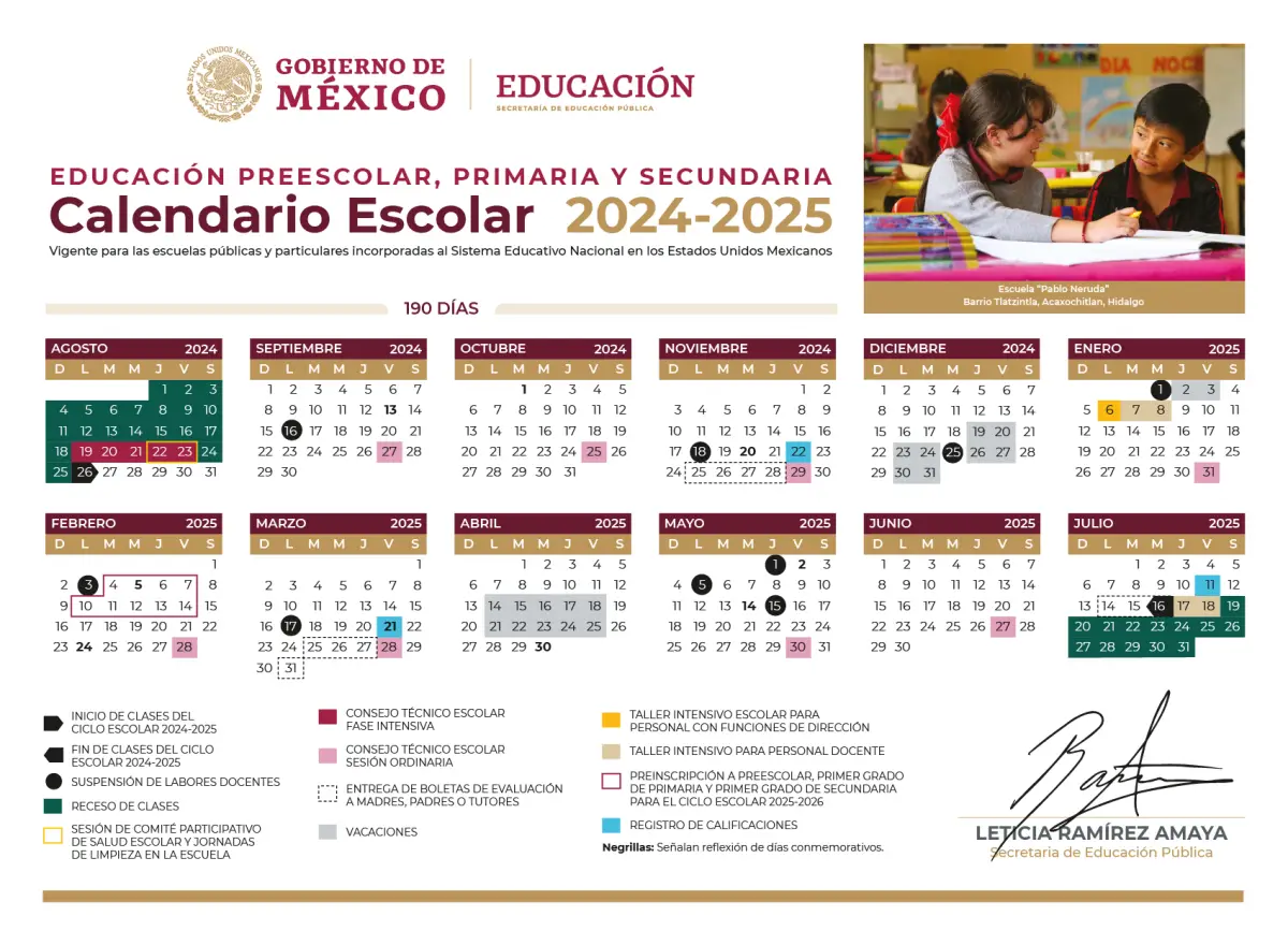 Listo el calendario escolar de la SEP de educación básica para el ciclo 2024-2025