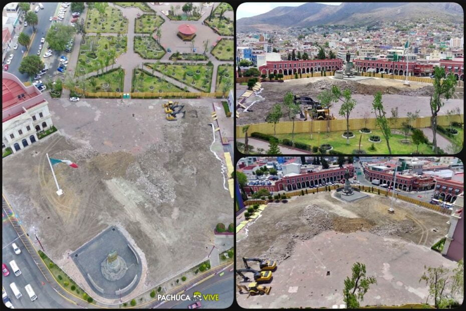 #Video: Comienza retiro y carga de adoquín para rehabilitar plaza Juárez de Pachuca