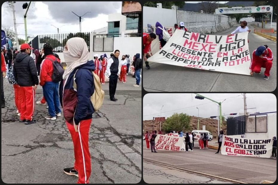 ¡Otra protesta! Estudiantes de El Mexe se manifiestan frenta a la Central de Autobuses de Pachuca