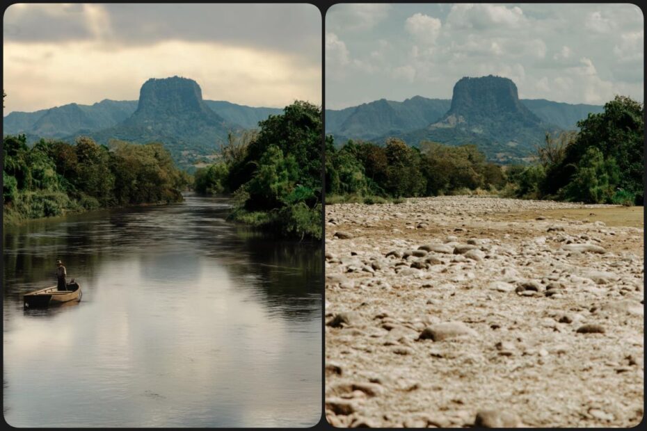 ¡Las huellas de la sequía! Sorprenden fotos del antes y después de lo que era un bello río en Hidalgo