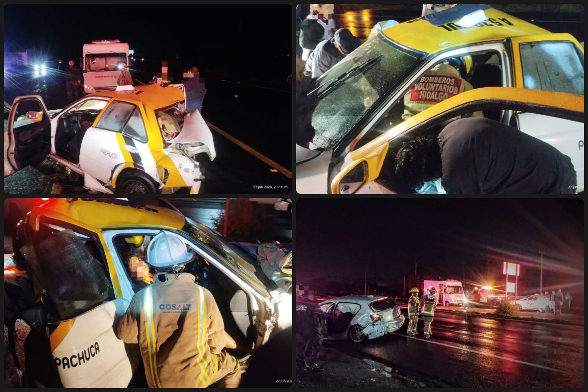 Personas quedan atrapadas en taxi metropolitano tras accidente en la Pachuca-Sahagún