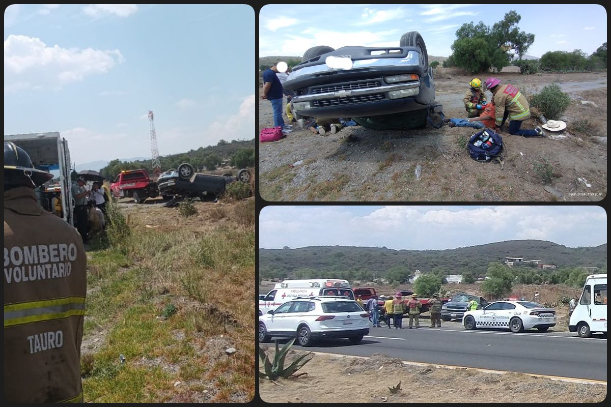 ¡Accidente! Rescatan a personas atrapadas en camioneta volteada en la Pachuca-Sahagún