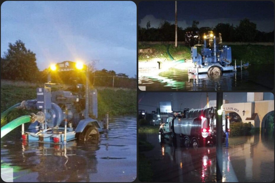 Al menos 6 colonias han requerido motobombas para desazolve tras las lluvias de este lunes en Pachuca