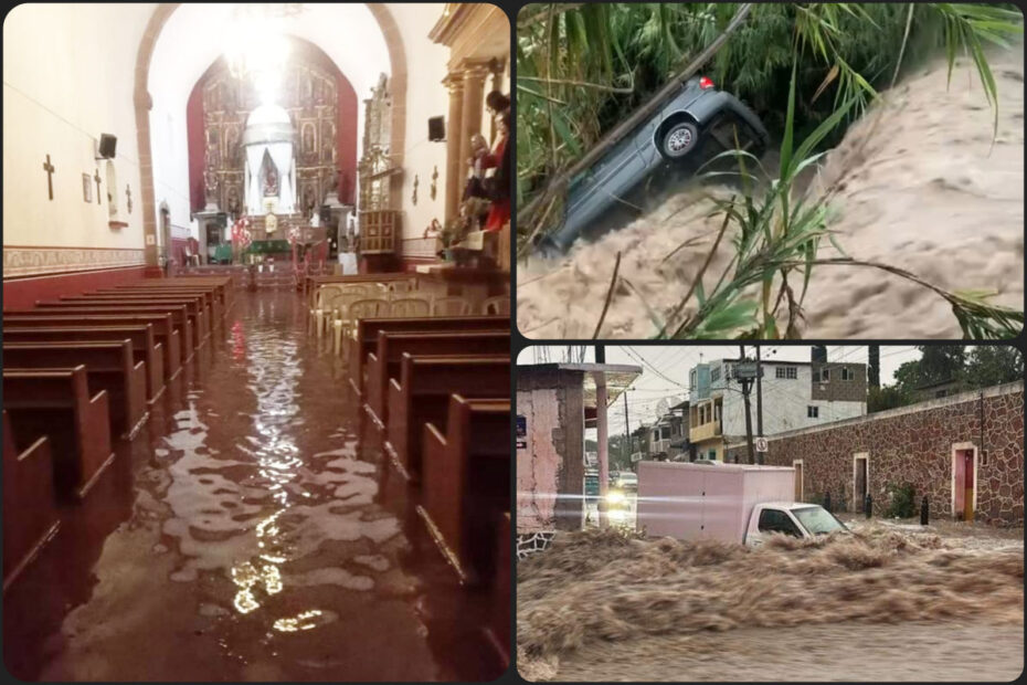 Vehículos arrastrados y hasta una parroquia inundada, el saldo de la intensa lluvia este viernes en Hidalgo