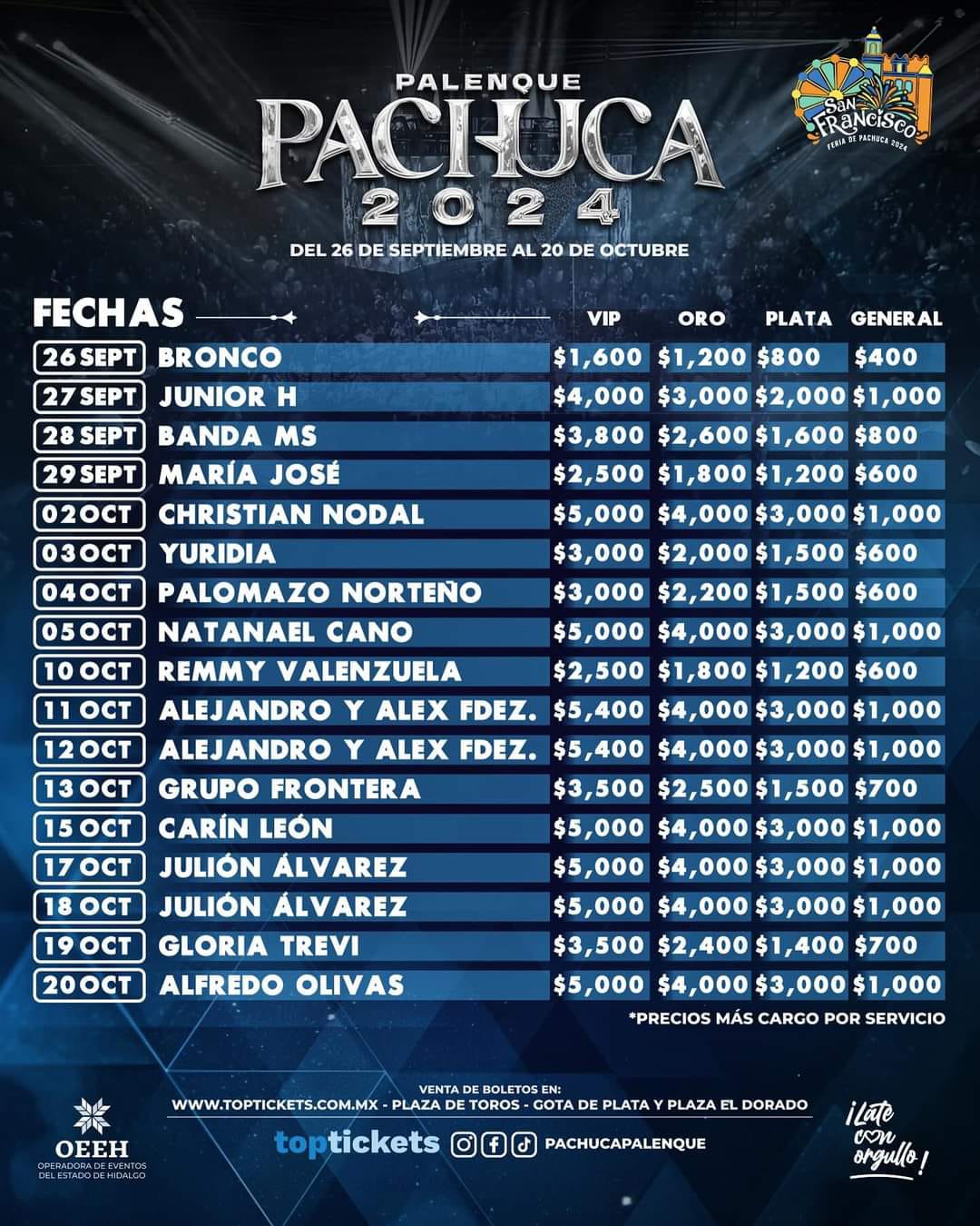 ¡Oficial! Palenque de la Feria Pachuca 2024: cartel y precios