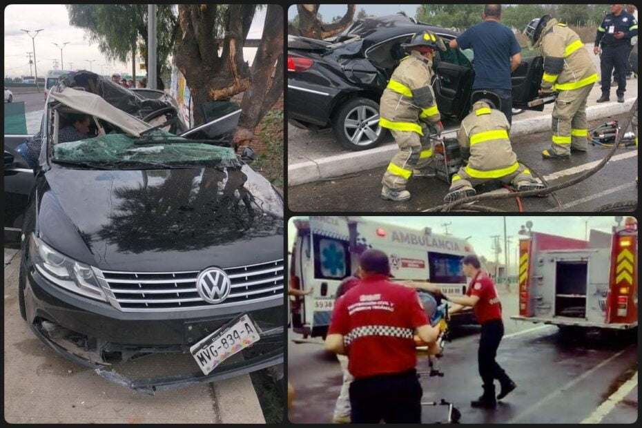 Pareja resulta prensada tras fuerte accidente en la carretera federal México-Pachuca