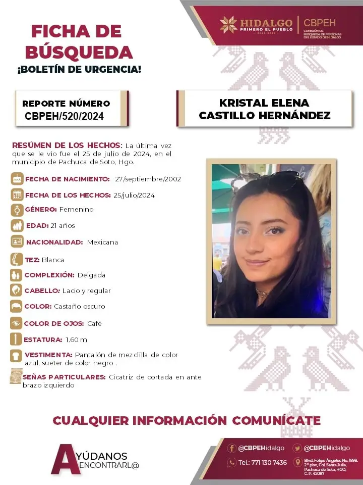 Kristal Elena desapareció en Pachuca; piden ayuda para encontrarla