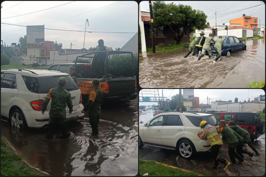 Sedena activa Plan DN-III en Pachuca para auxiliar a vehículos varados por la lluvia