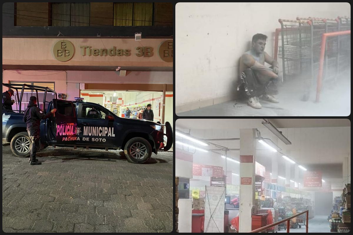 Loco sujeto intenta prender fuego a empleados durante asalto en tienda 3B de Pachuca