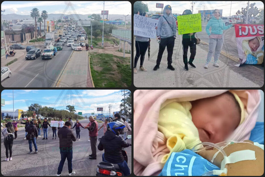 Familiares de bebé intervenida por el DIFH bloquean la México-Pachuca, a la altura de la Casa de la Tercera Edad