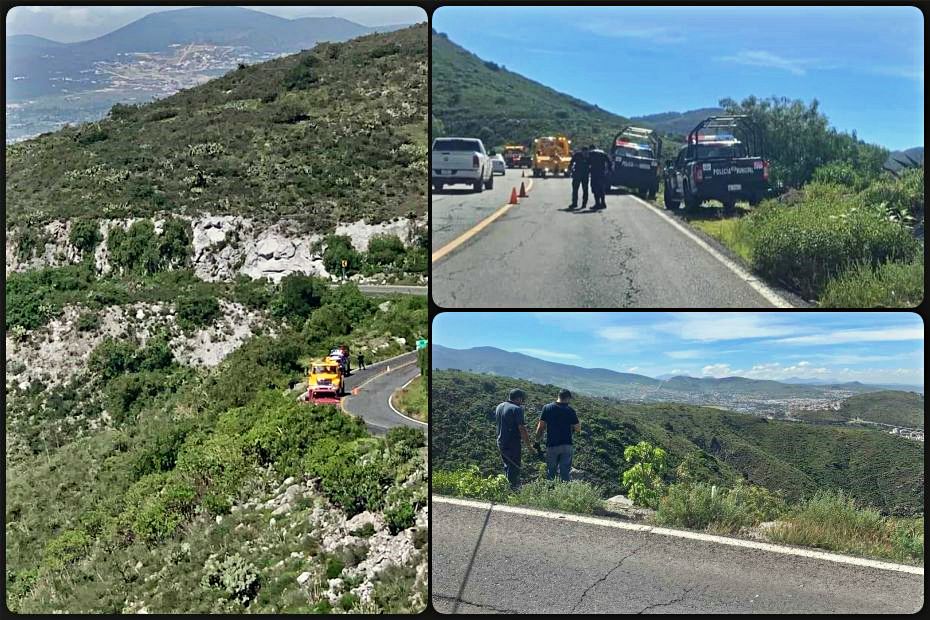 Se desbarranca automóvil en la antigua carretera Pachuca - Real del Monte