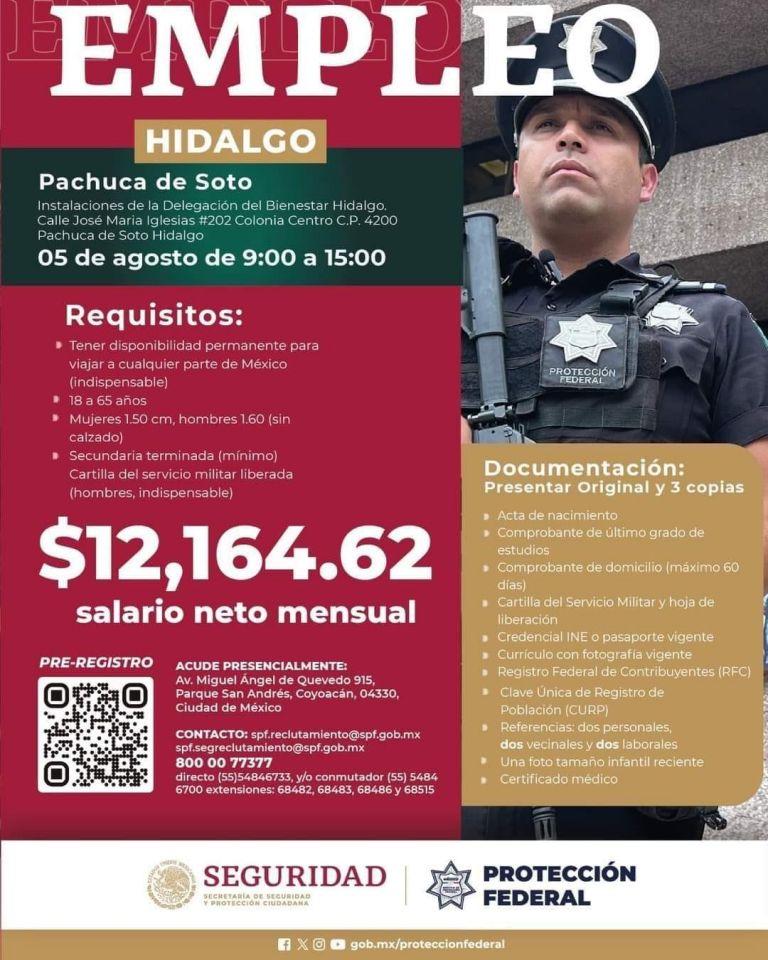 Ofrecen empleo en Pachuca para servicio federal; sueldo de más de 12 mil pesos